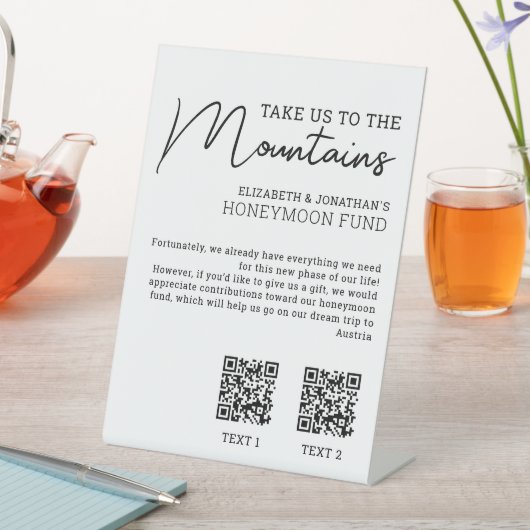 Honeymoon financiert moderne kasqr-code reclamebord met voetstuk (Insitu)