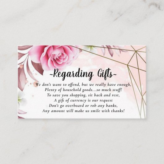 Honeymoon Fonds in plaats van cadeautjes Informatiekaartje (Voorkant)