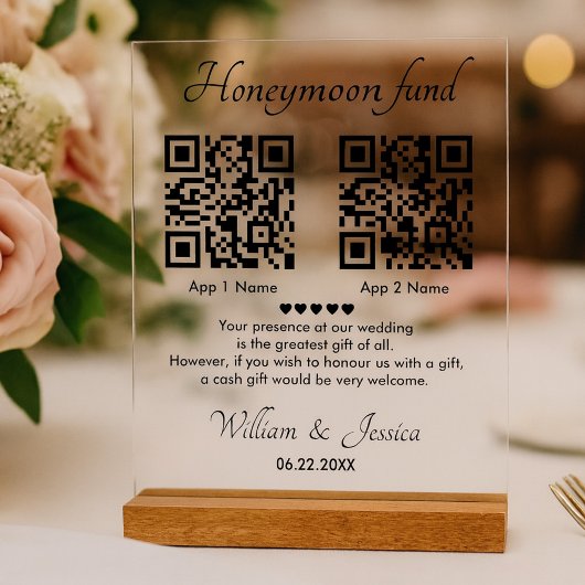 Honeymoon Fonds Met 2 QR Code Acryl Bord