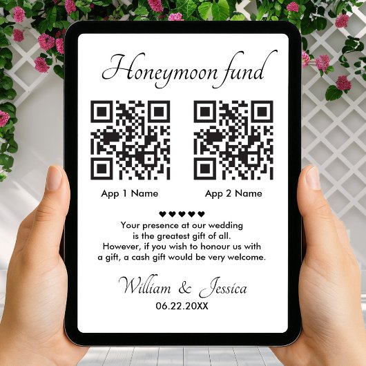 Honeymoon Fonds Met 2 QR Code En Foto Kaart