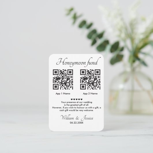 Honeymoon Fonds met 2 QR-code en foto's Informatiekaartje (Staand voorkant)