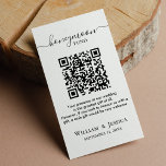 Honeymoon-fonds met QR-code Informatiekaartje<br><div class="desc">Minimalistisch en elegant zwart-wit ontwerp op een witte achtergrond, met aanpasbare tekst in een modern lettertype. Om een code te produceren QR, ga enkel uw homonregistratiepagina URL in de aangewezen doos in. Wanneer gasten de QR code met hun smartphone scannen, zullen ze naar je huwelijksmaanregistratiepagina worden geleid waar ze kunnen...</div>