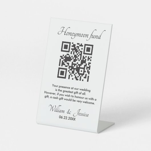 Honeymoon-fonds met QR-code Reclamebord Met Voetstuk (Voorkant)
