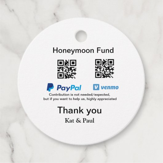 Honeymoon Fonds PayPal Venmo QR code bedankt Bedankjes Labels (Voorkant)