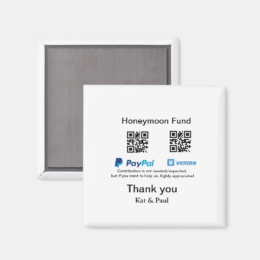 Honeymoon Fonds PayPal Venmo QR code bedankt Magneet (Voorkant / Achterkant)