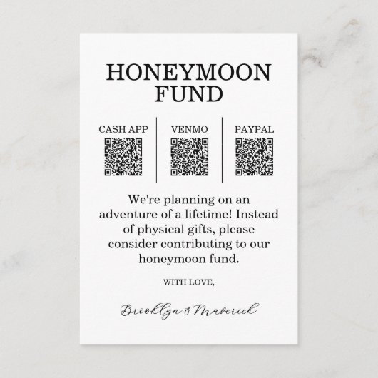 Honeymoon Fonds QR Code Bijlagekaart Informatiekaartje (Voorkant)