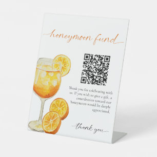 Honeymoon Fonds QR Code Bord Aperol Spritz Bruilof Reclamebord Met Voetstuk