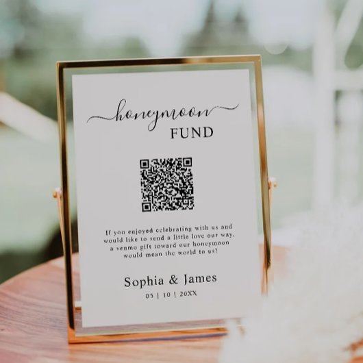 Honeymoon Fonds QR Code Bordje Printbaar, Trouwen Kaart