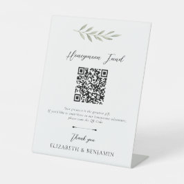 Honeymoon Fonds QR Code Elegante Huwelijksgroen Reclamebord Met Voetstuk