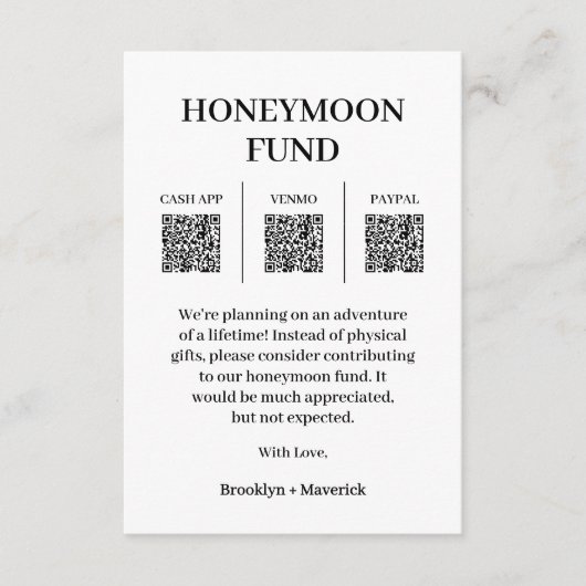 Honeymoon Fonds QR Code Foto Bijlage Kaart (Voorkant)