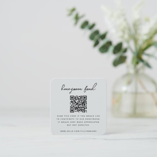 Honeymoon Fonds | QR-code Griffie van het bruiloft Informatiekaartje (Staand voorkant)