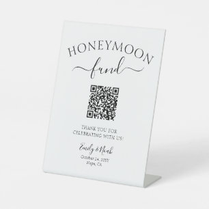 Honeymoon Fonds QR Code Minimalistische Trouwdecor Reclamebord Met Voetstuk