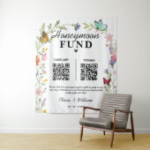 Honeymoon Fonds QR Code Wildflower Boho Wandtapijt Wandkleed (In situ)