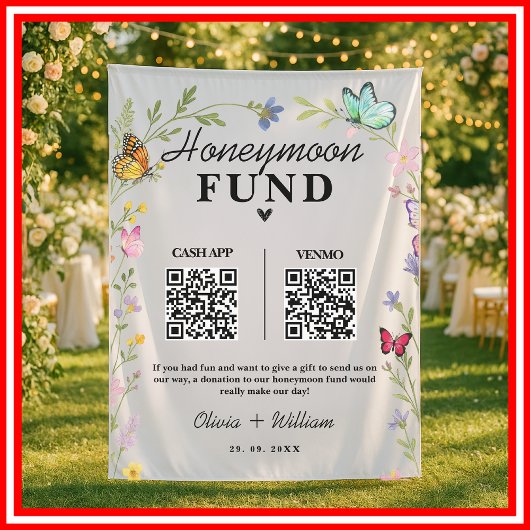 Honeymoon Fonds QR Code Wildflower Boho Wandtapijt Wandkleed