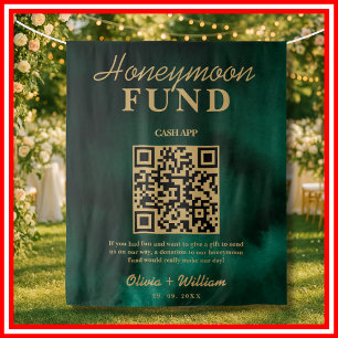 Honeymoon Fonds QR Smaragdgroene & Gouden Achtergr Wandkleed