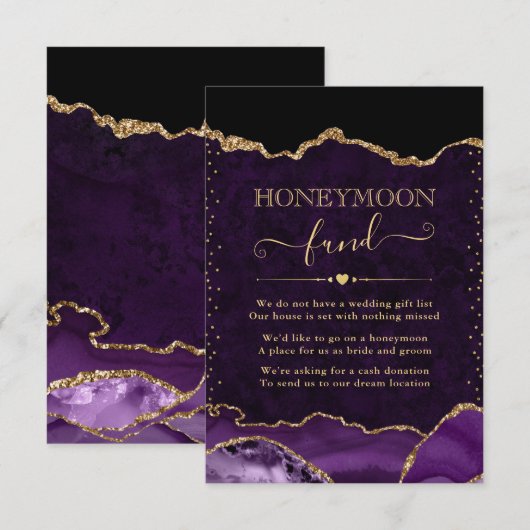 Honeymoon Fonds voor Paarse en gouden oormerken Informatiekaartje (Voorkant / Achterkant)