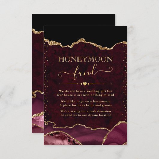 Honeymoon Fonds voor Rood- en Goud-Agate Wedding Informatiekaartje (Voorkant / Achterkant)