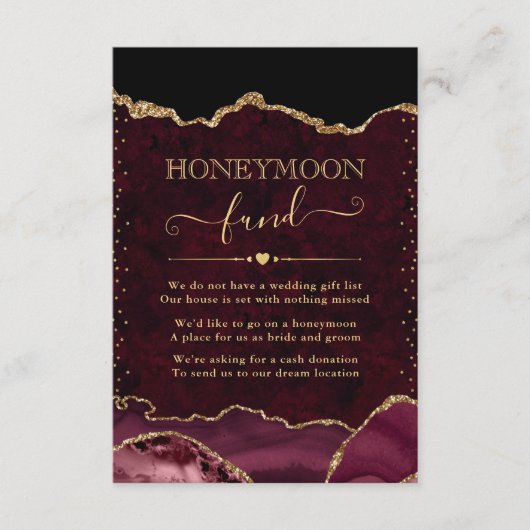 Honeymoon Fonds voor Rood- en Goud-Agate Wedding Informatiekaartje (Voorkant)