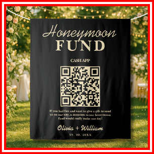 Honeymoon Fonds Zwarte QR Boter Gele Achtergrond Wandkleed