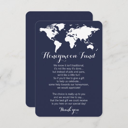 Honeymoon-fondsaanvraag voor bruiloft, bewerkbare informatiekaartje (Voorkant / Achterkant)