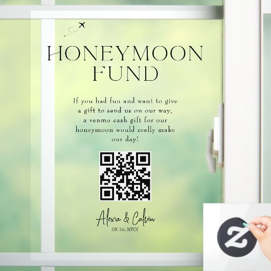 Honeymoon Fun | Minimalistisch script QR-code Huwe Raamsticker (Huis)