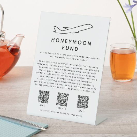 Honeymoon Fund Digital QR Code 2 Apps & Website Reclamebord Met Voetstuk (Insitu)