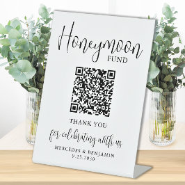 Honeymoon Fund Elegant Script QR Code Wedding Reclamebord Met Voetstuk