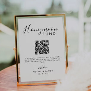 Honeymoon Fund Elegante Kalligrafie QR Code Sign Kaart