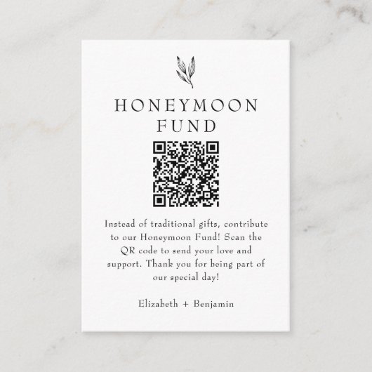 Honeymoon Fund Minimalist Botanical Wedding  Informatiekaartje (Voorkant)