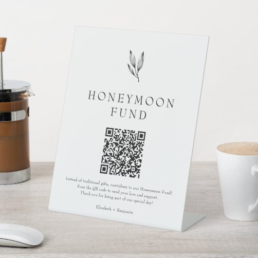 Honeymoon Fund Minimalist Botanical Wedding  Reclamebord Met Voetstuk (Insitu)