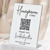 Honeymoon Fund Modern Calligraphy QR Code Wedding Reclamebord Met Voetstuk