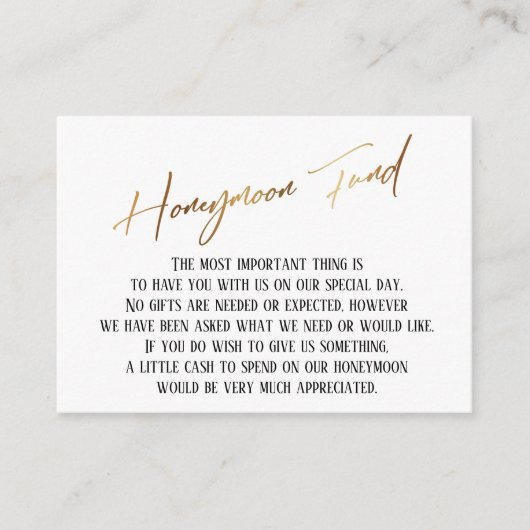 Honeymoon Fund Modern Gold Handwriting Wedding Informatiekaartje (Voorkant)