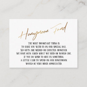 Honeymoon Fund Modern Gold Handwriting Wedding Informatiekaartje