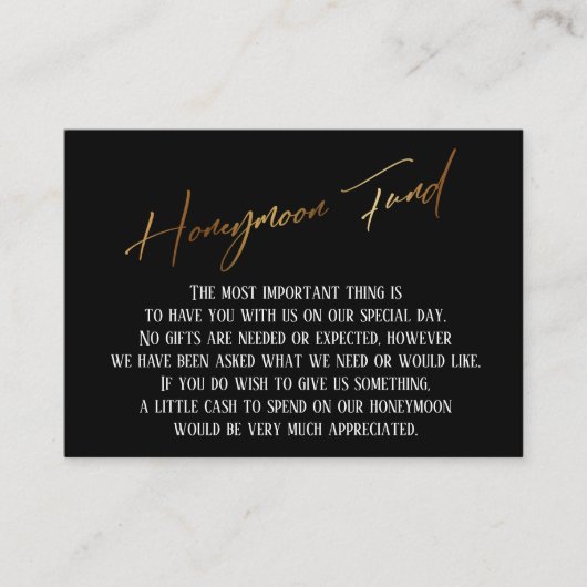 Honeymoon Fund Modern Gold Handwriting Wedding Informatiekaartje (Voorkant)