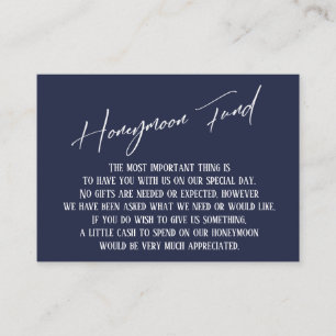 Honeymoon Fund Modern Handschrift Navy Blue Informatiekaartje
