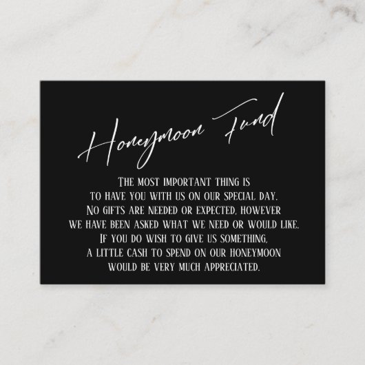 Honeymoon Fund Modern Handwriting Black & White Informatiekaartje (Voorkant)