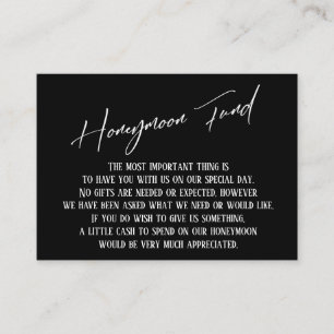 Honeymoon Fund Modern Handwriting Black & White Informatiekaartje