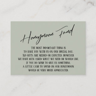 Honeymoon Fund Modern Handwriting Sage Green Informatiekaartje