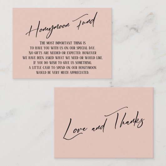 Honeymoon Fund Modern Handwriting Simple Blush Informatiekaartje (Voorkant / Achterkant)
