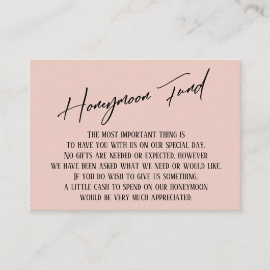 Honeymoon Fund Modern Handwriting Simple Blush Informatiekaartje (Voorkant)