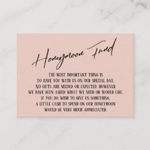 Honeymoon Fund Modern Handwriting Simple Blush Informatiekaartje