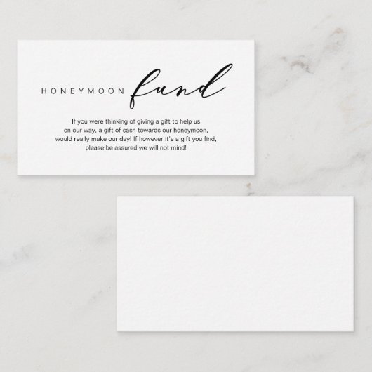 Honeymoon Fund, modern romantisch ontwerp Informatiekaartje (Voorkant / Achterkant)