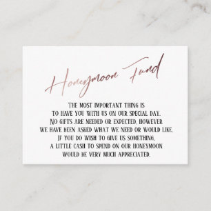 Honeymoon Fund Modern Roos Gold Handwriting Informatiekaartje