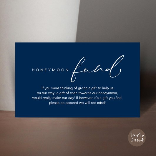 Honeymoon Fund, moderne romantische bruiloft Informatiekaartje