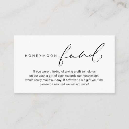 Honeymoon Fund, moderne romantische bruiloft Informatiekaartje (Voorkant)