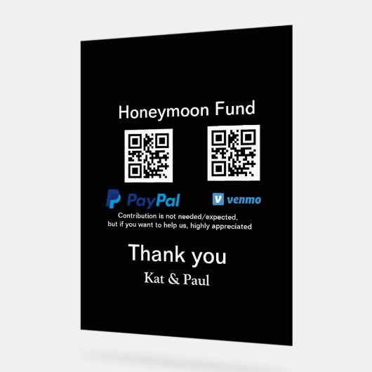 Honeymoon Fund PayPal Venmo QR code bedankt Acryl Bord (Hoek)