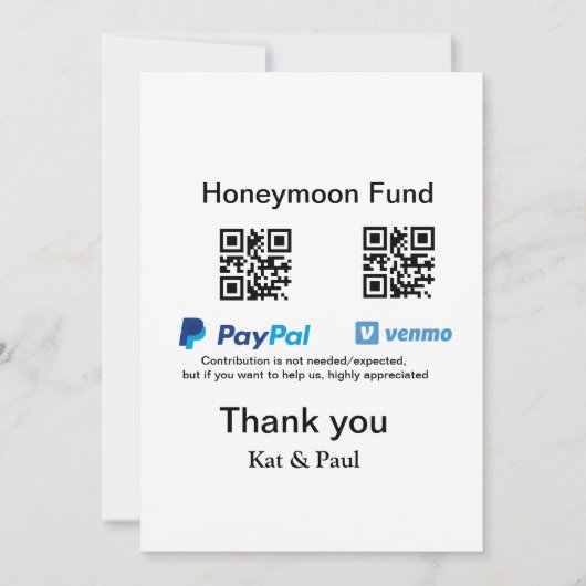 Honeymoon Fund PayPal Venmo QR code bedankt Feestdagenkaart (Voorkant)