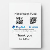 Honeymoon Fund PayPal Venmo QR code bedankt Fotoplaat (voorkant)