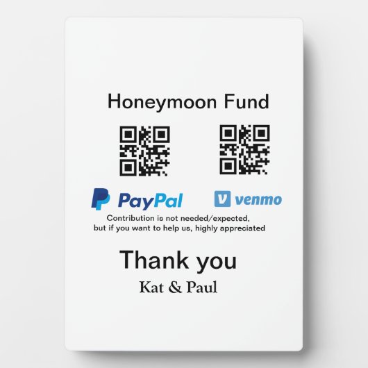 Honeymoon Fund PayPal Venmo QR code bedankt Fotoplaat (voorkant)