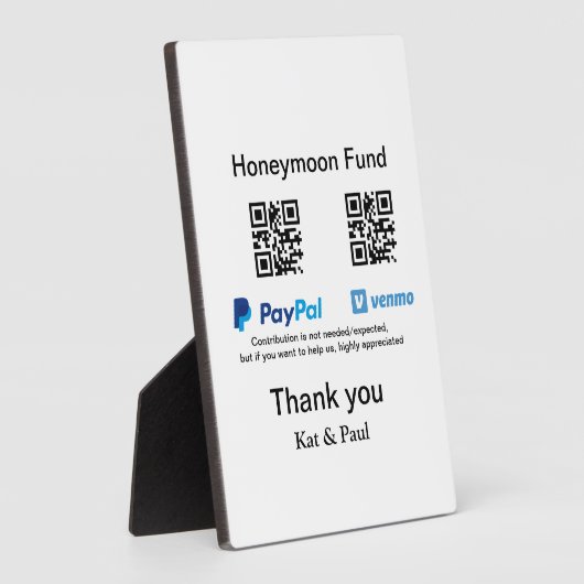 Honeymoon Fund PayPal Venmo QR code bedankt Fotoplaat (Zijkant)